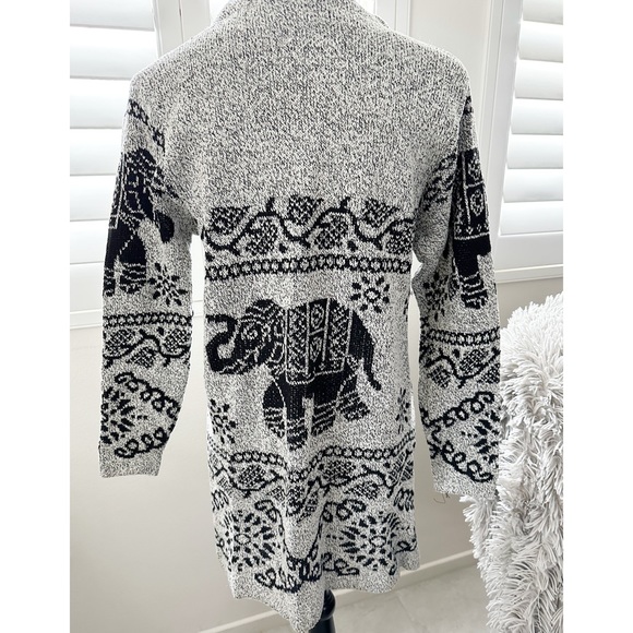 Elephant Print Open Cardigan Sweater Grey Black Cotton Blend NWOT - Picture 11 of 13